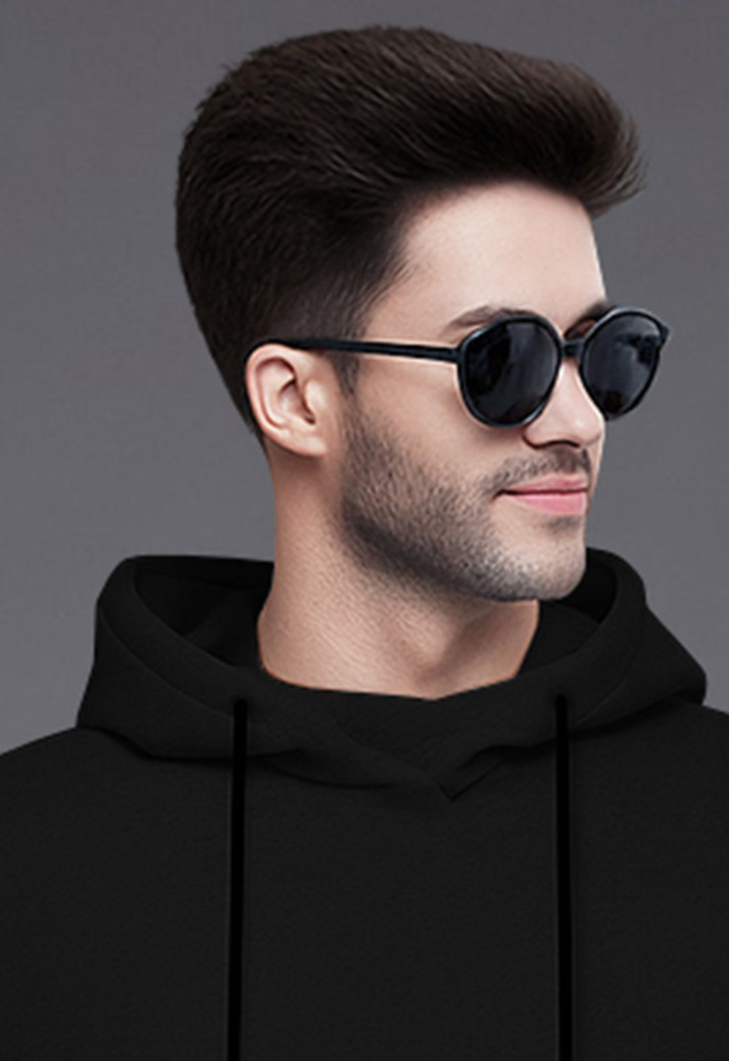 Image of BLIVE Solid Men Hooded Neck Black T-Shirt