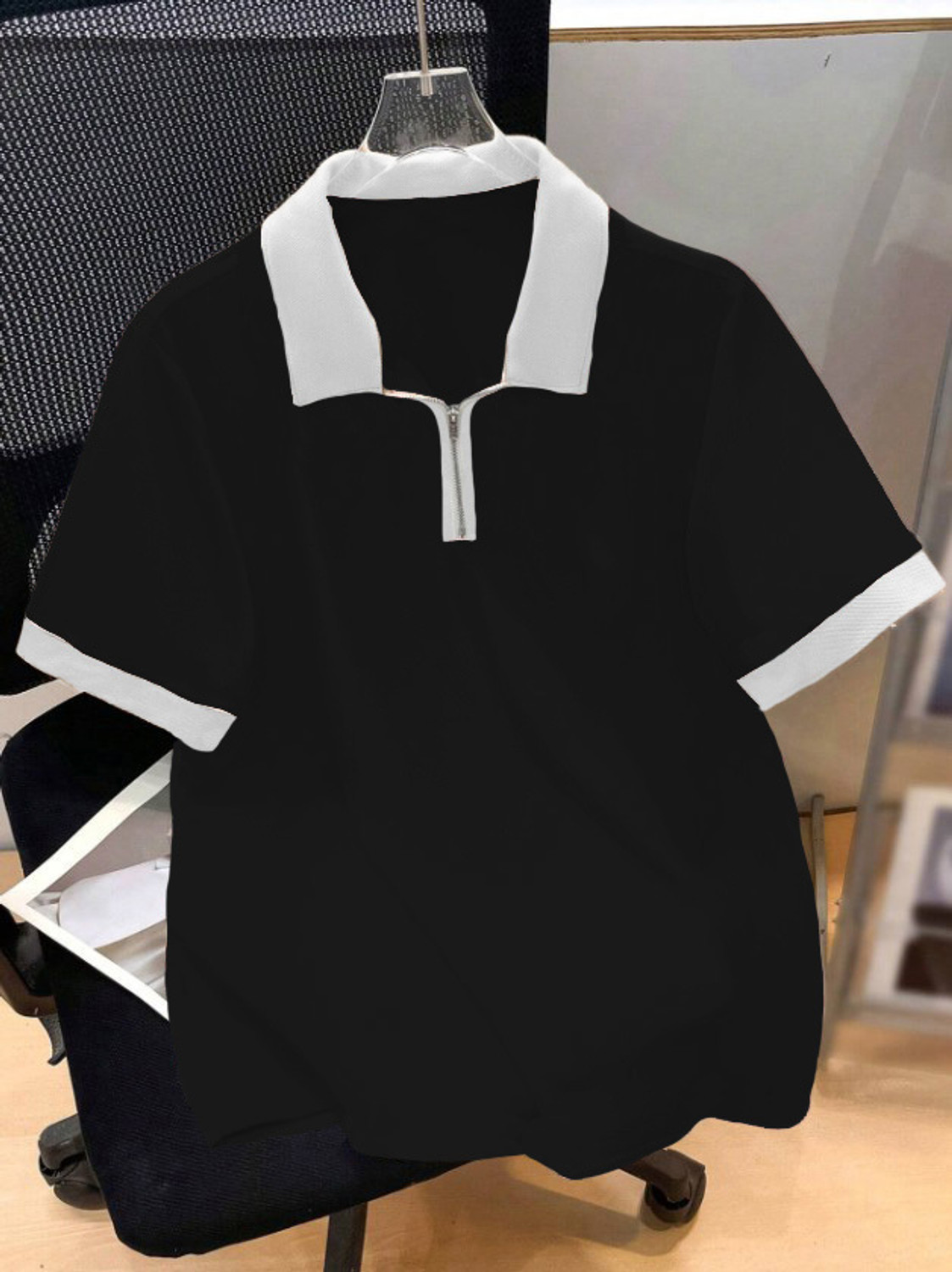 Image of Try This Colorblock Men Polo Neck Black T-Shirt