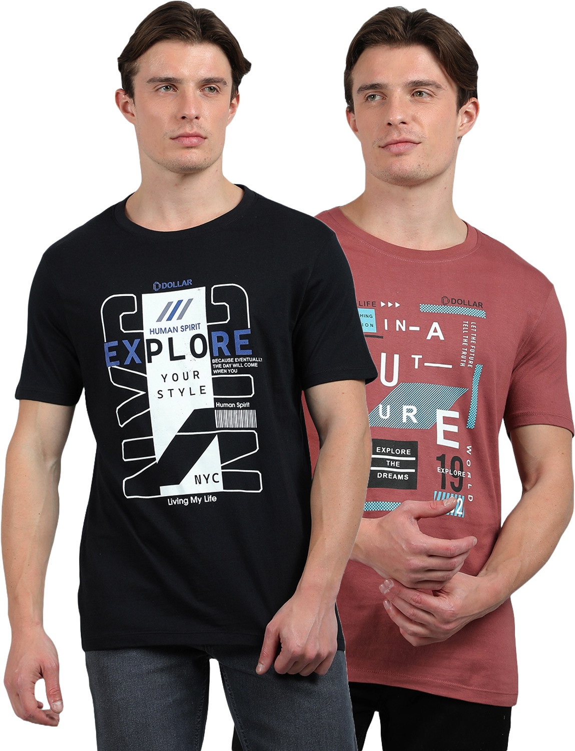 Image of Dollar Printed Men Round Neck Multicolor T-Shirt