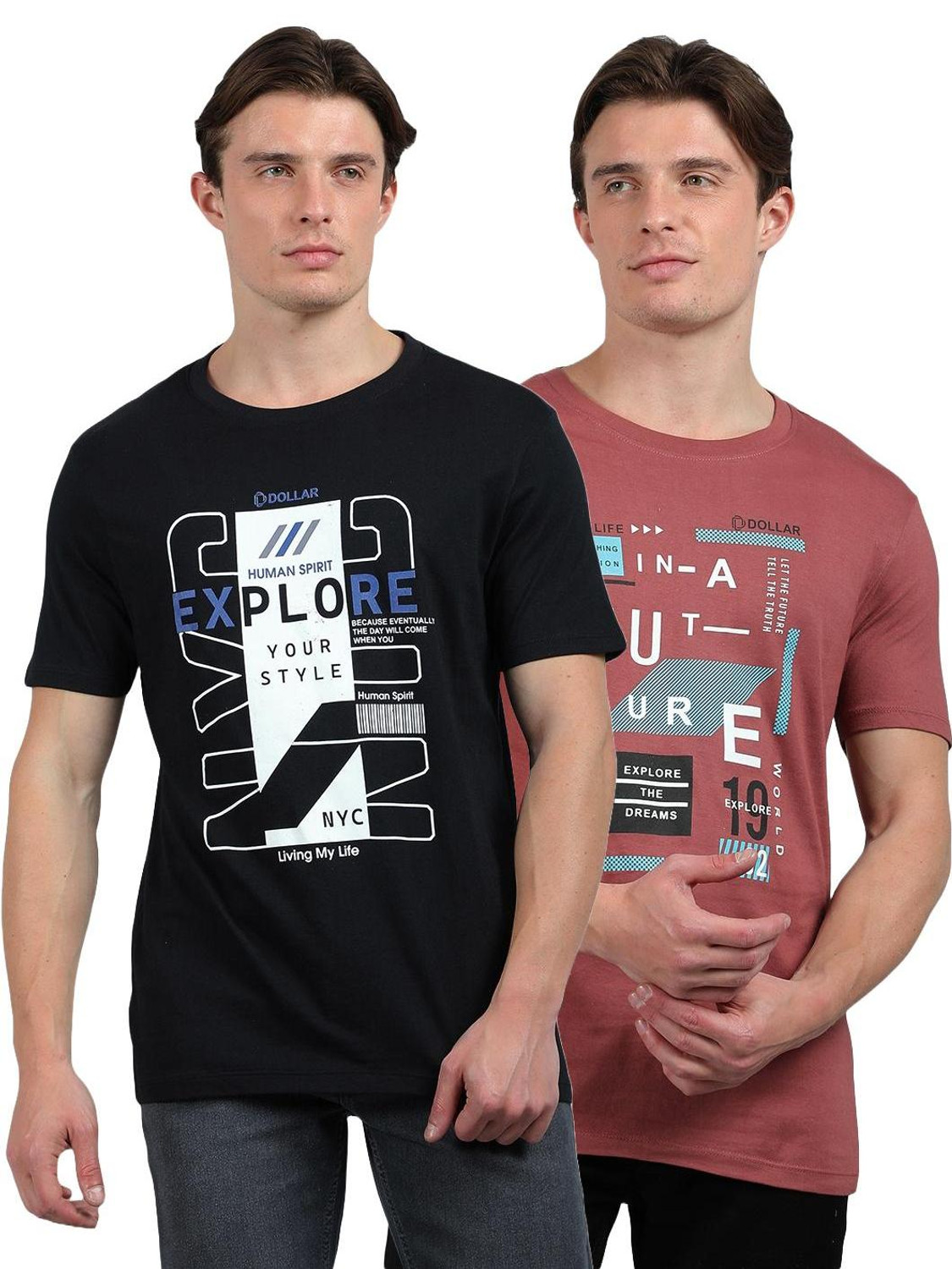 Image of Dollar Printed Men Round Neck Multicolor T-Shirt