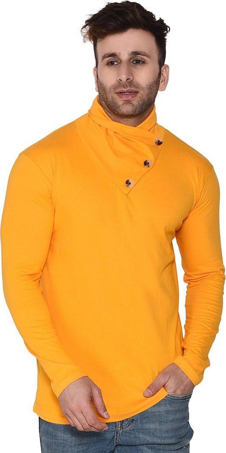Teacherfab Solid Men V Neck Yellow T-Shirt