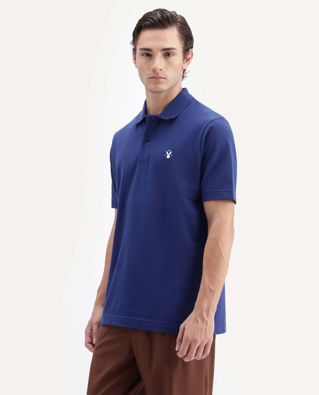 Image of RARE RABBIT Solid Men Polo Neck Blue T-Shirt
