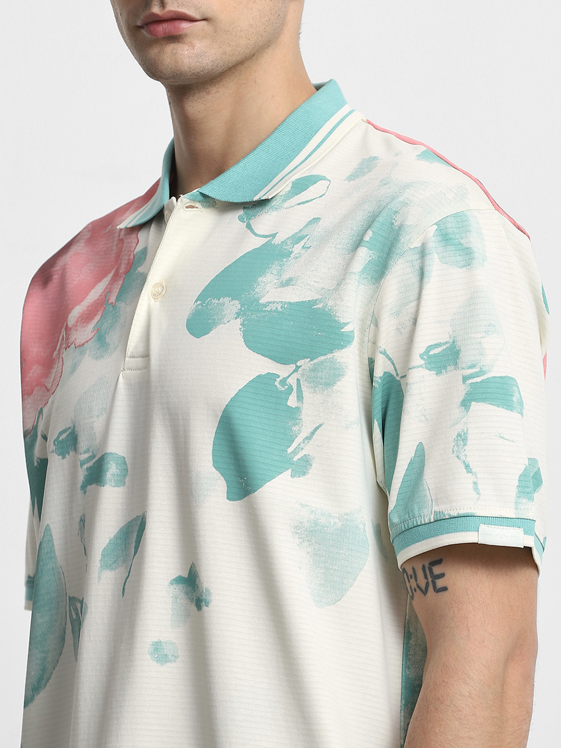 Image of MUFTI Abstract Men Polo Neck Blue T-Shirt