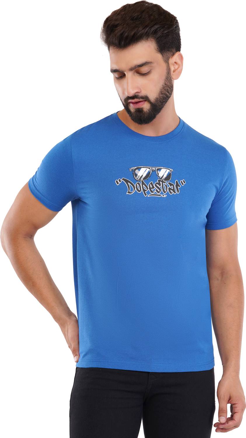 Astrape & Bronte Printed Men Round Neck Blue T-Shirt