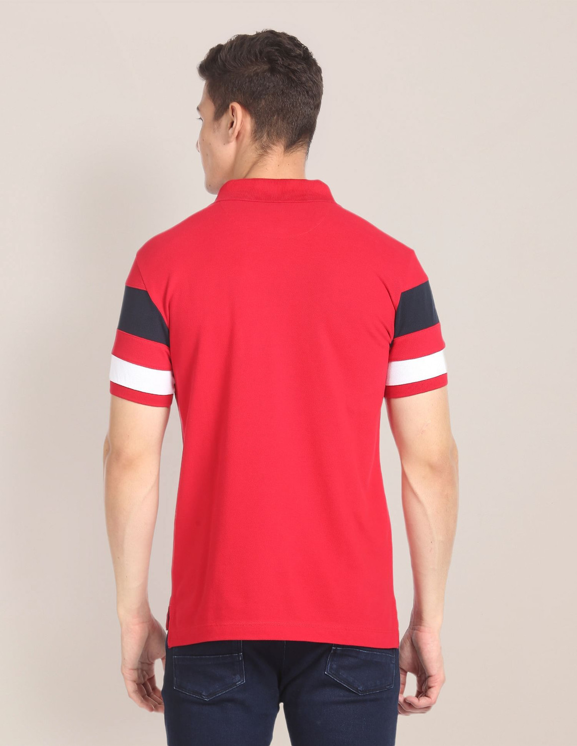 Image of U.S. POLO ASSN. Striped Men Polo Neck Red T-Shirt