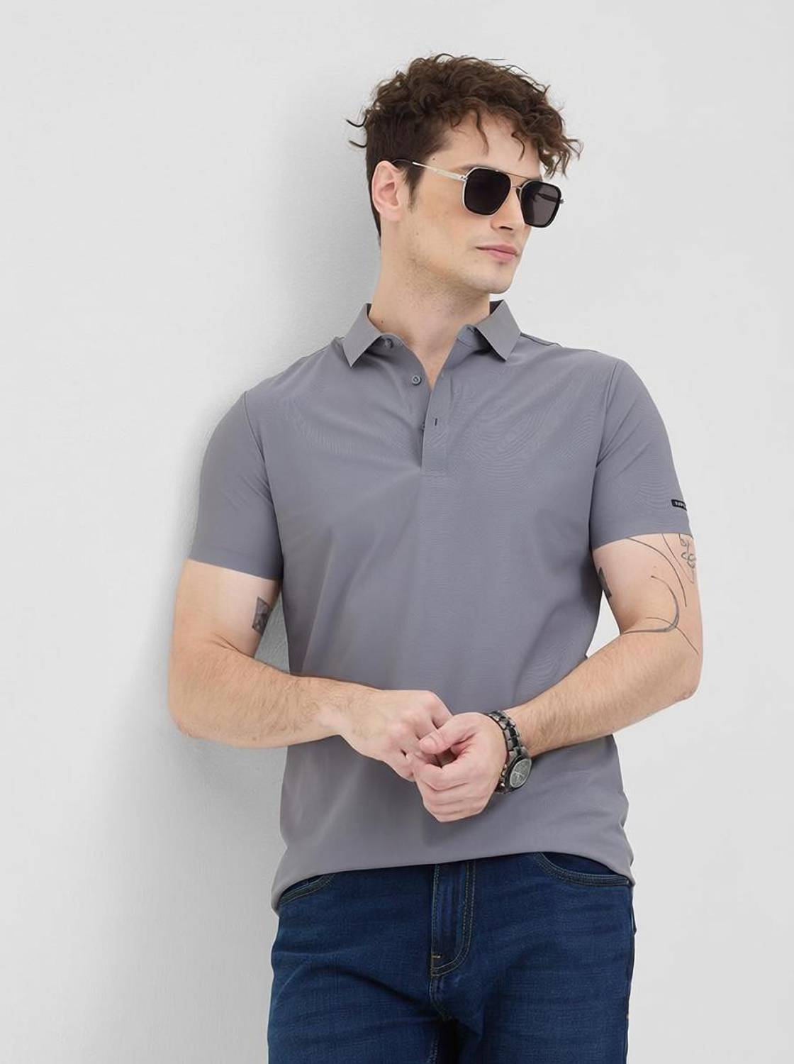 Snitch Men Grey Polo Neck T-Shirt - Image 1