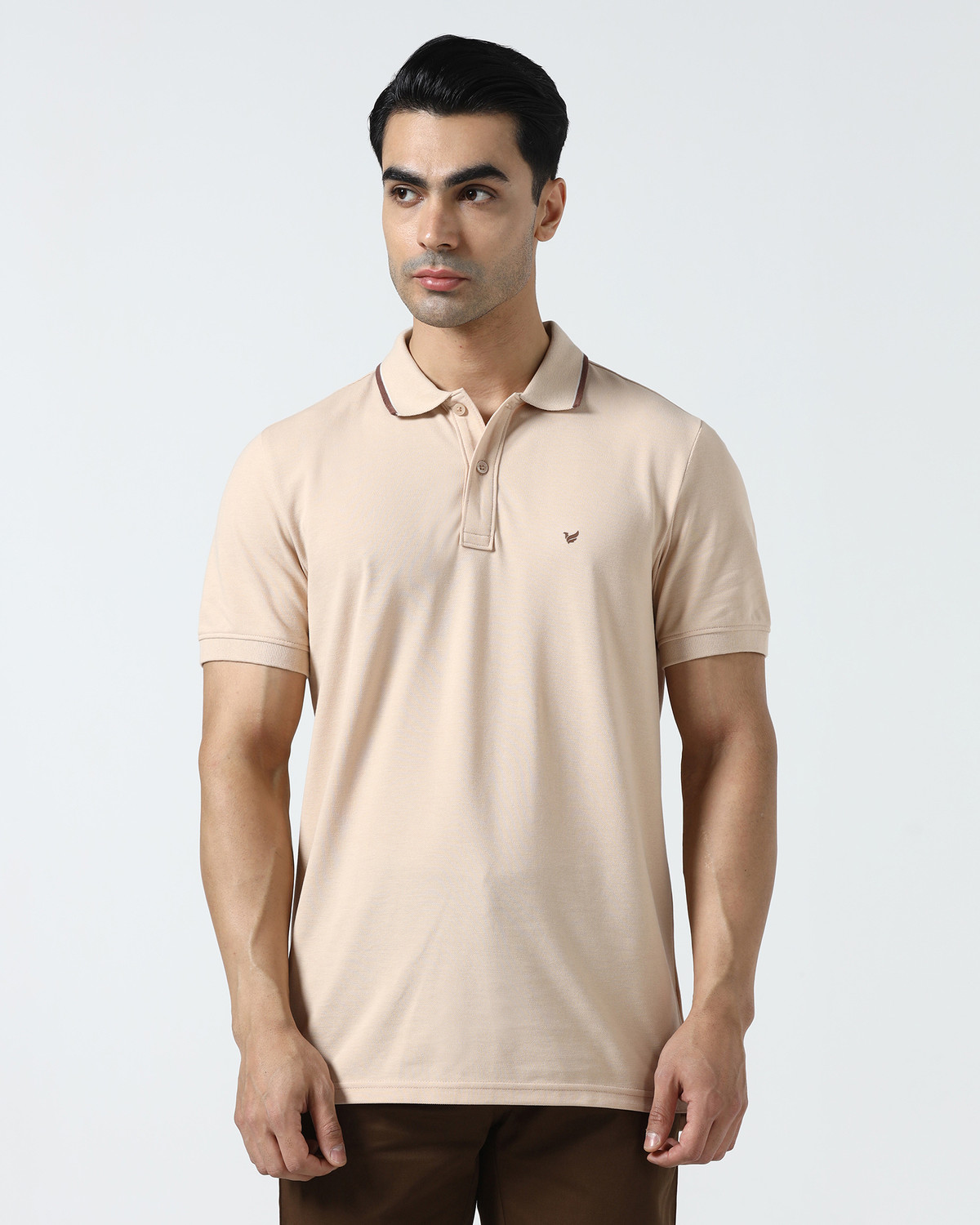 Image of Blackberrys Solid Men Polo Neck Beige T-Shirt