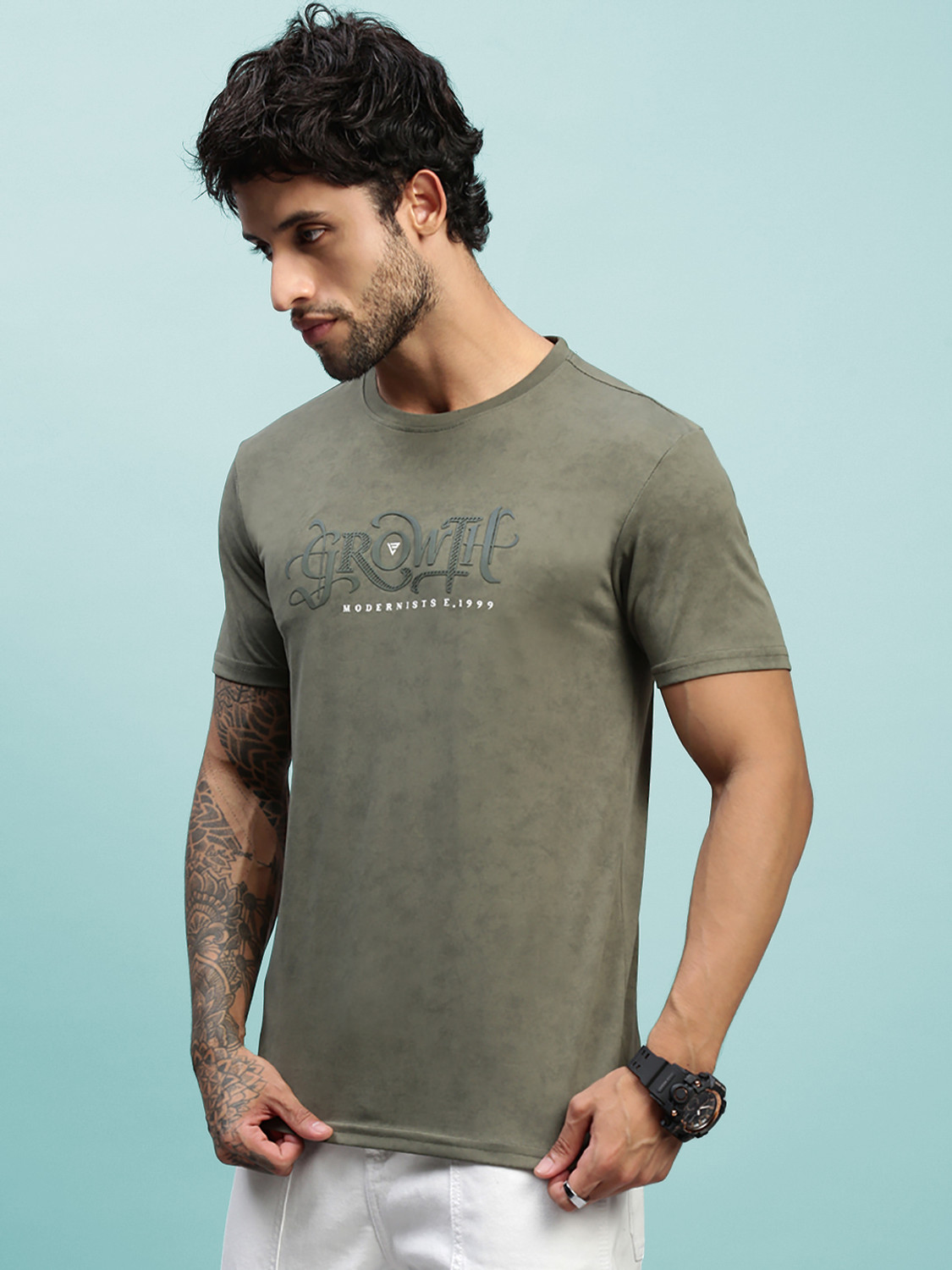Image of Lux Nitro Typography Men Round Neck Dark Green T-Shirt