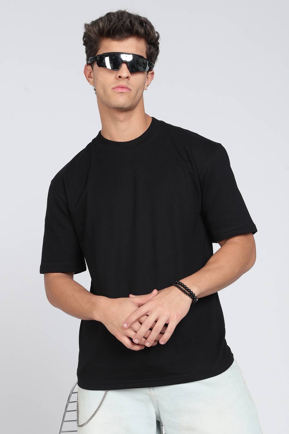 4LQ Men Solid Crew Neck Organic Cotton Black T-Shirt