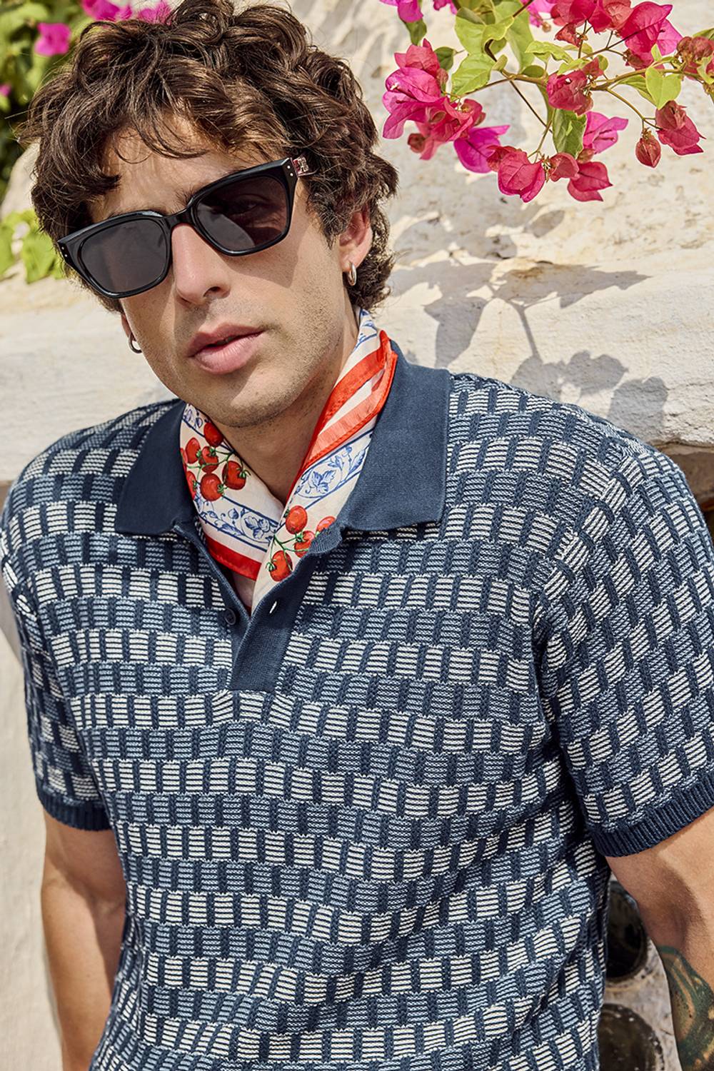 Snitch Geometric Print Men Navy Blue Polo Neck T-Shirt - Image 3