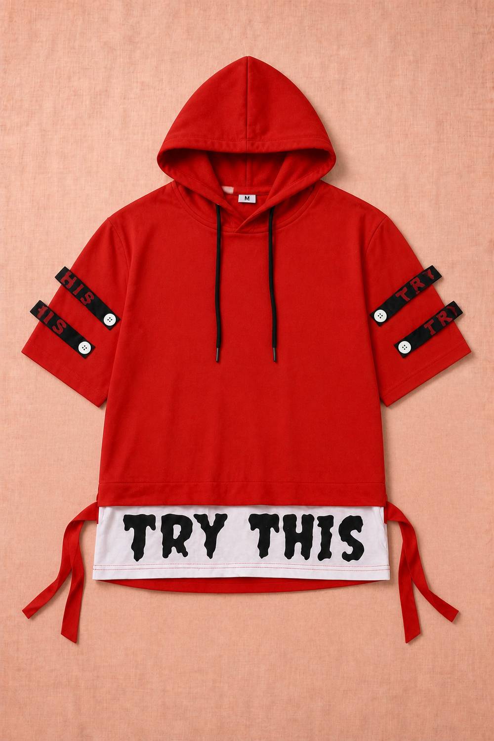Try This Men's Red Cotton Blend Hooded Neck Printed T-Shirt - Image 1