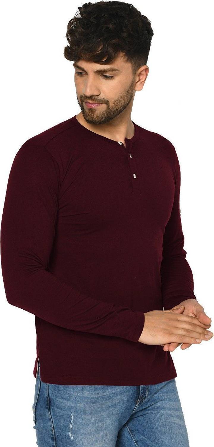 Grabin Sports Men Henley Neck Maroon T-Shirt - Image 2