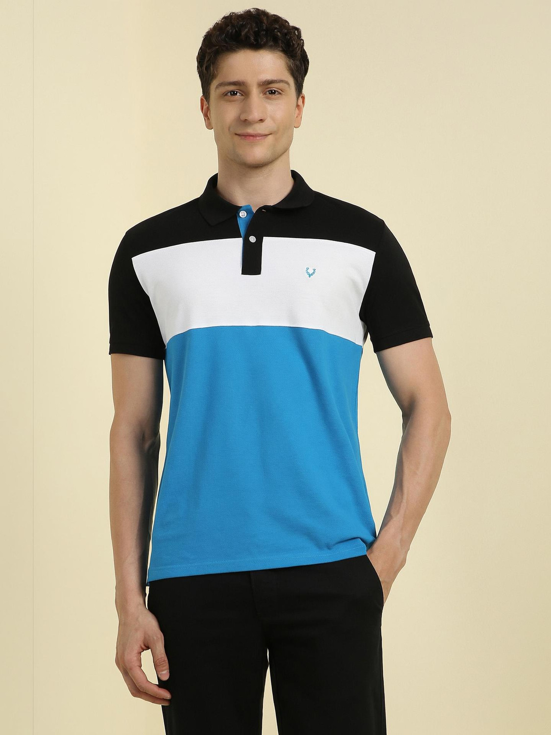 Image of Allen Solly Men Solid Polo Neck Cotton Blend Red T-Shirt