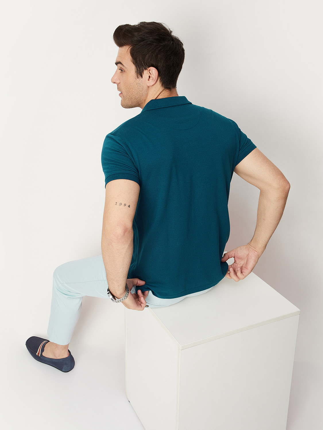 Image of MAX Solid Men Polo Neck Blue T-Shirt