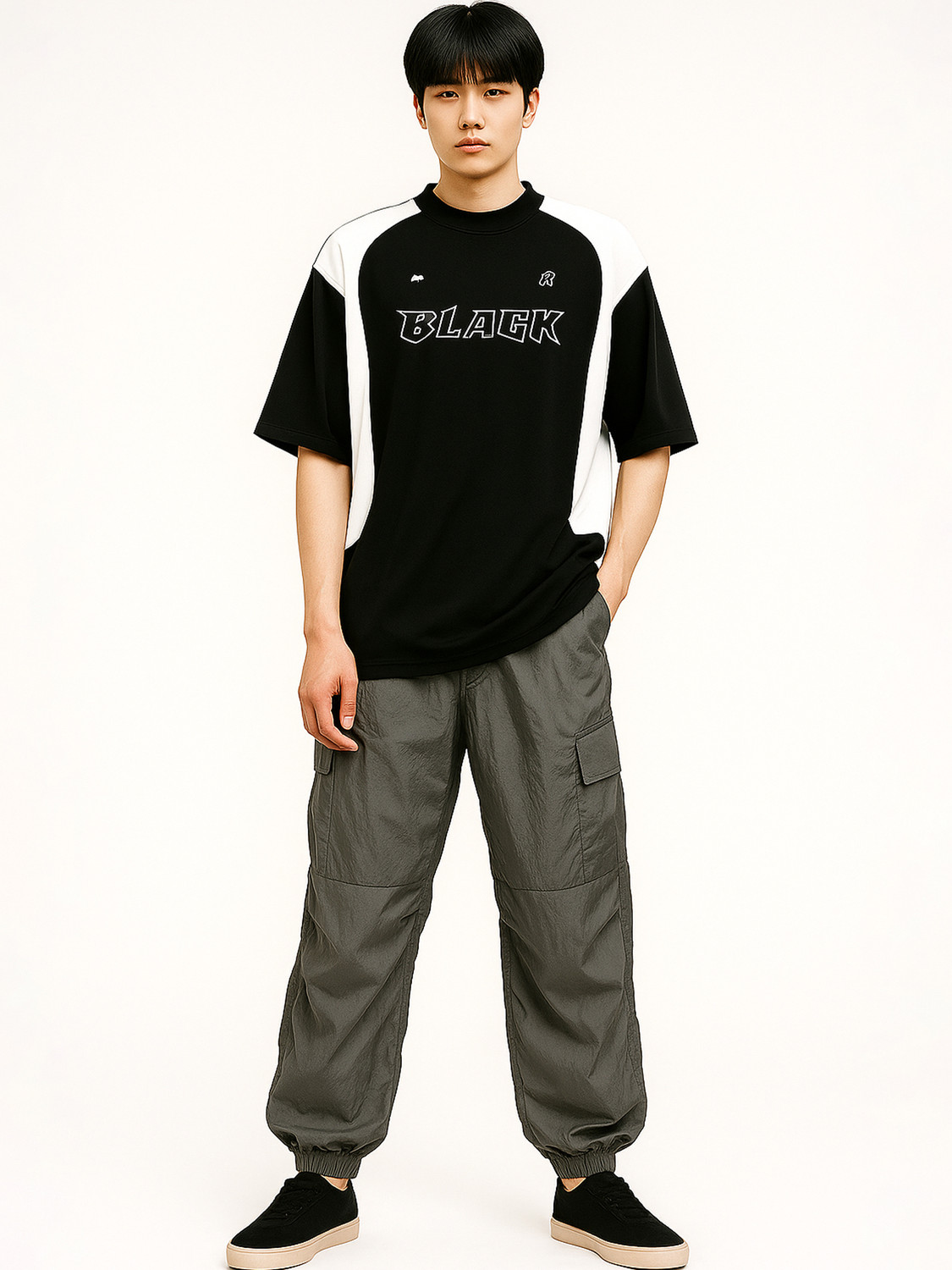 Image of Jump Cuts Printed Men Round Neck Black, White T-Shirt