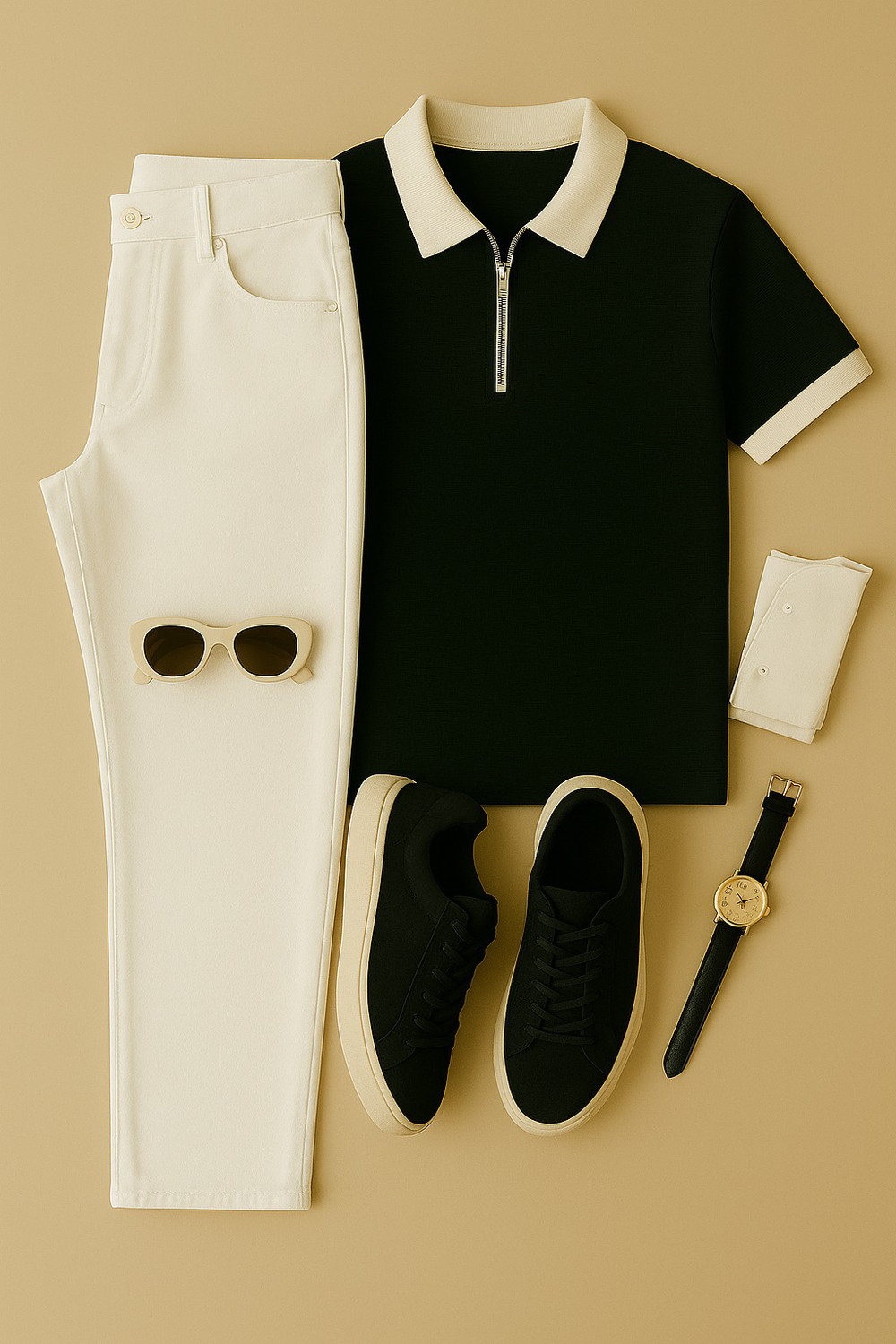 Image of Try This Colorblock Men Polo Neck Black T-Shirt