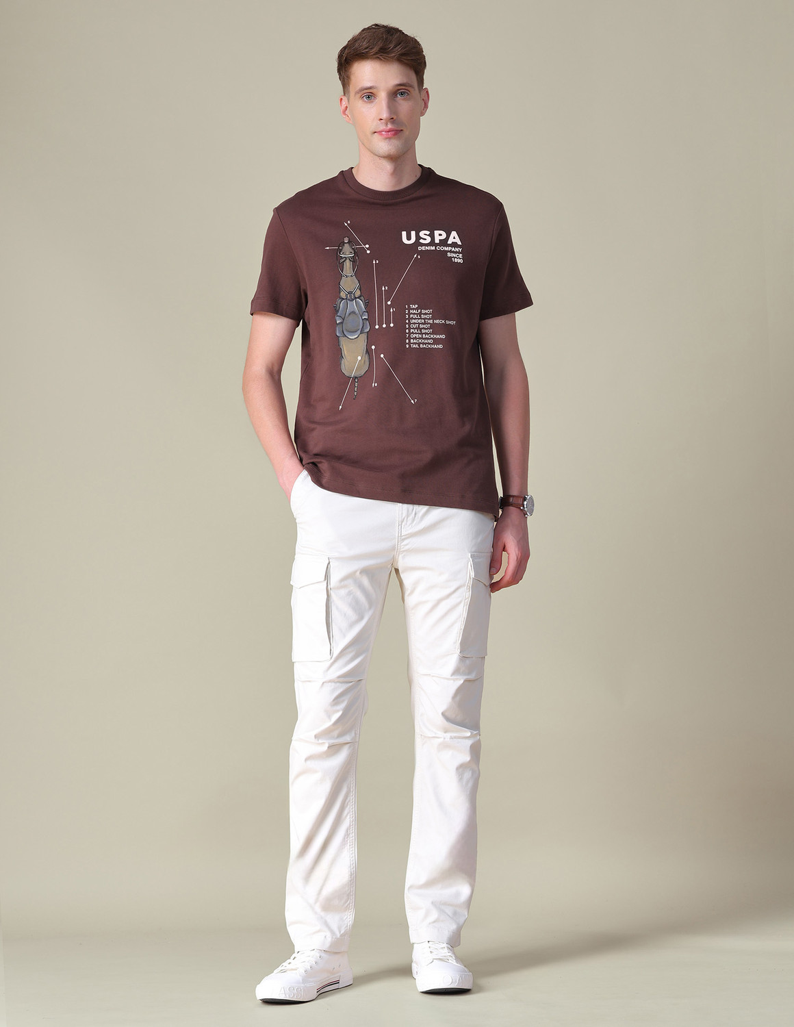 Image of U.S. Polo Assn. Denim Co. Graphic Print Men Crew Neck Brown T-Shirt