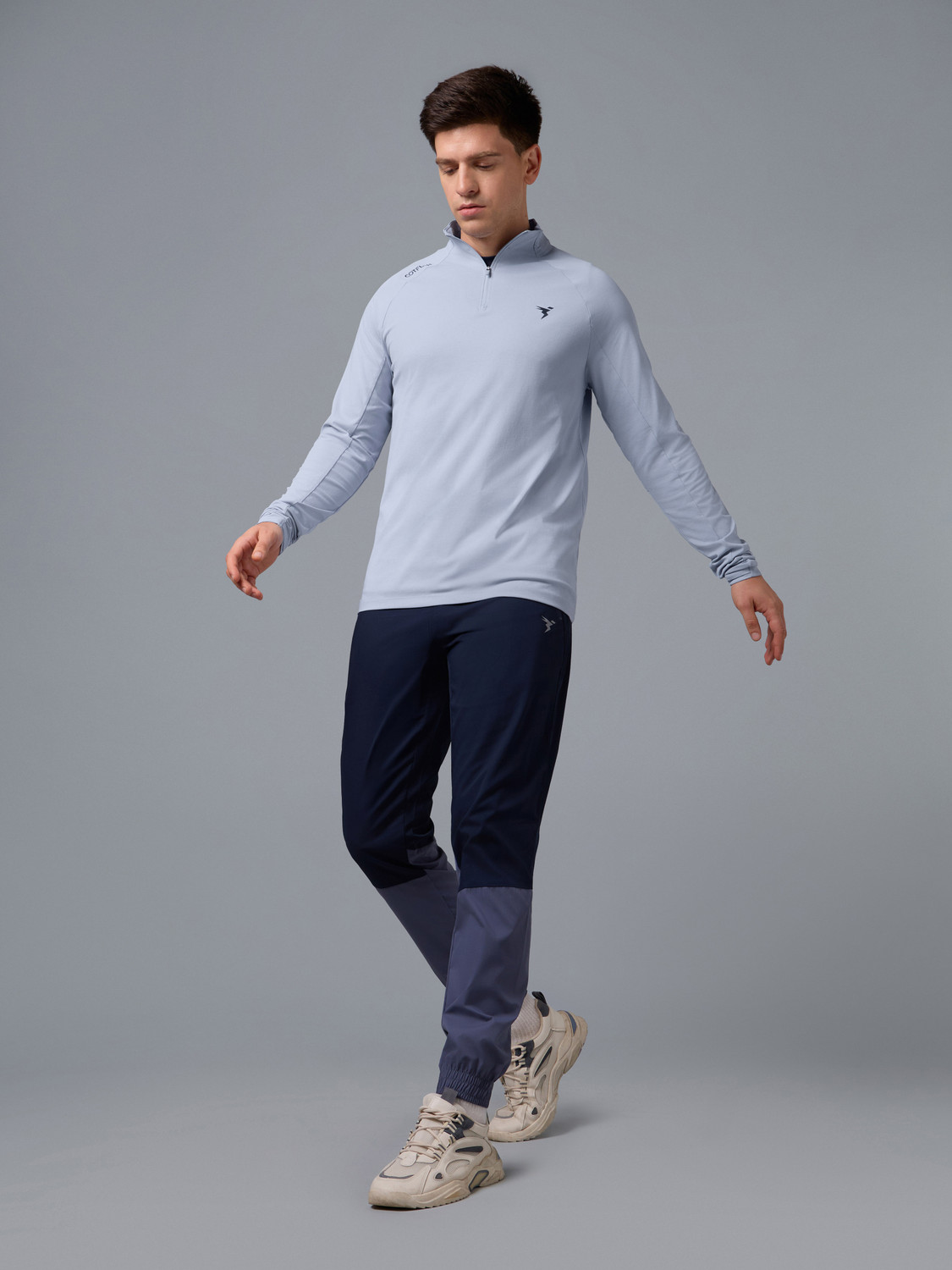Image of TECHNOSPORT Printed Men Zip Neck Blue T-Shirt