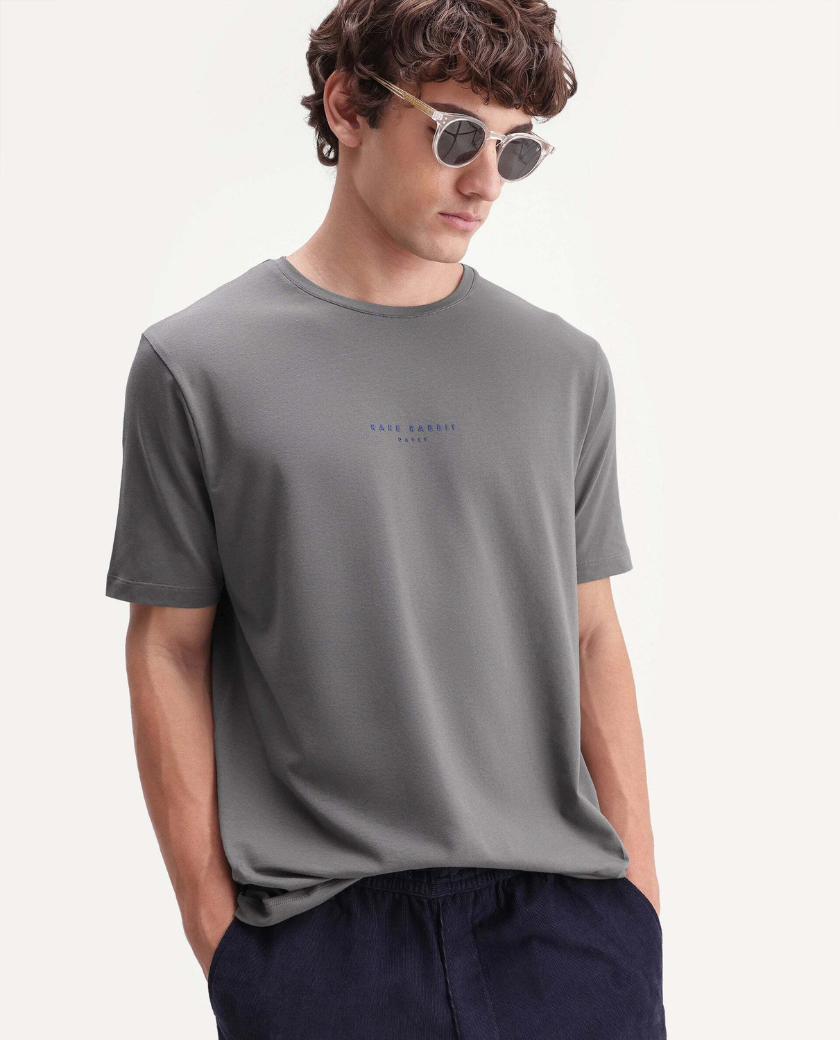 Image of RARE RABBIT Solid Men Crew Neck Grey T-Shirt