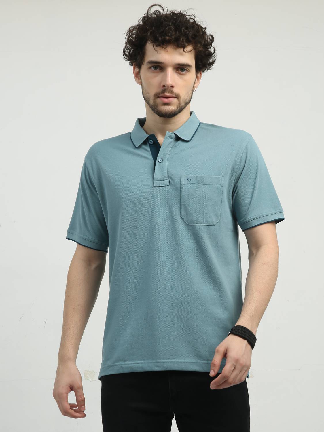 Classic Polo Men Solid Polo Neck Cotton Blend Light Green T-Shirt