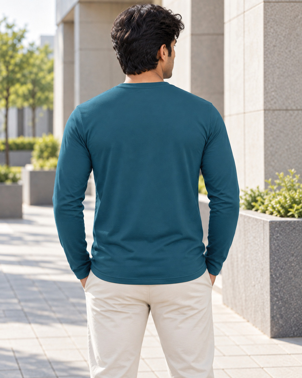 Image of WARRIOR WORLD Men Solid Round Neck Pure Cotton Blue T-Shirt