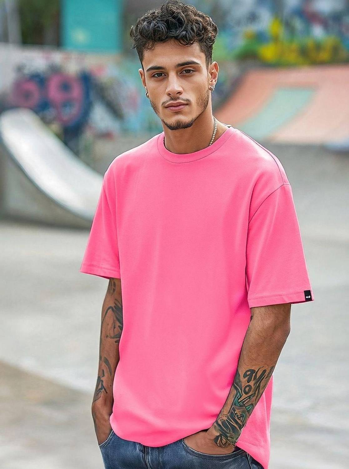 BEWAKOOF Solid Men Round Neck Pink T-Shirt
