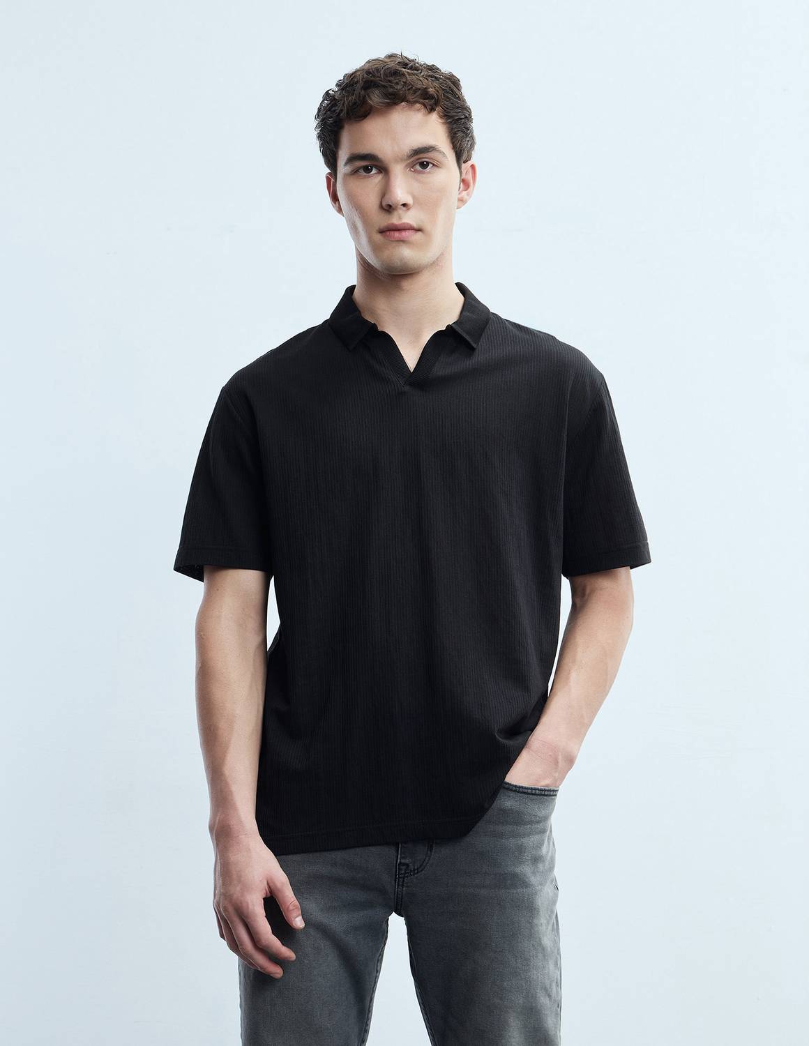 FLYING MACHINE Men Black Polo Neck T-Shirt - Image 5