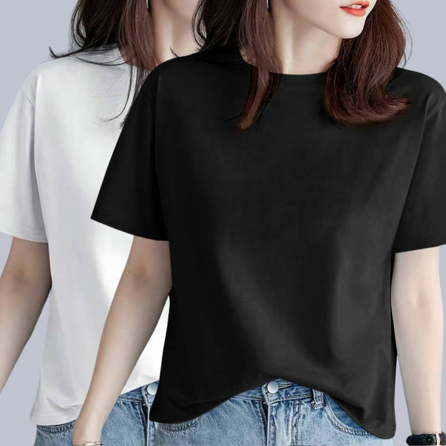 deslizar Solid Women Round Neck Black, White T-Shirt