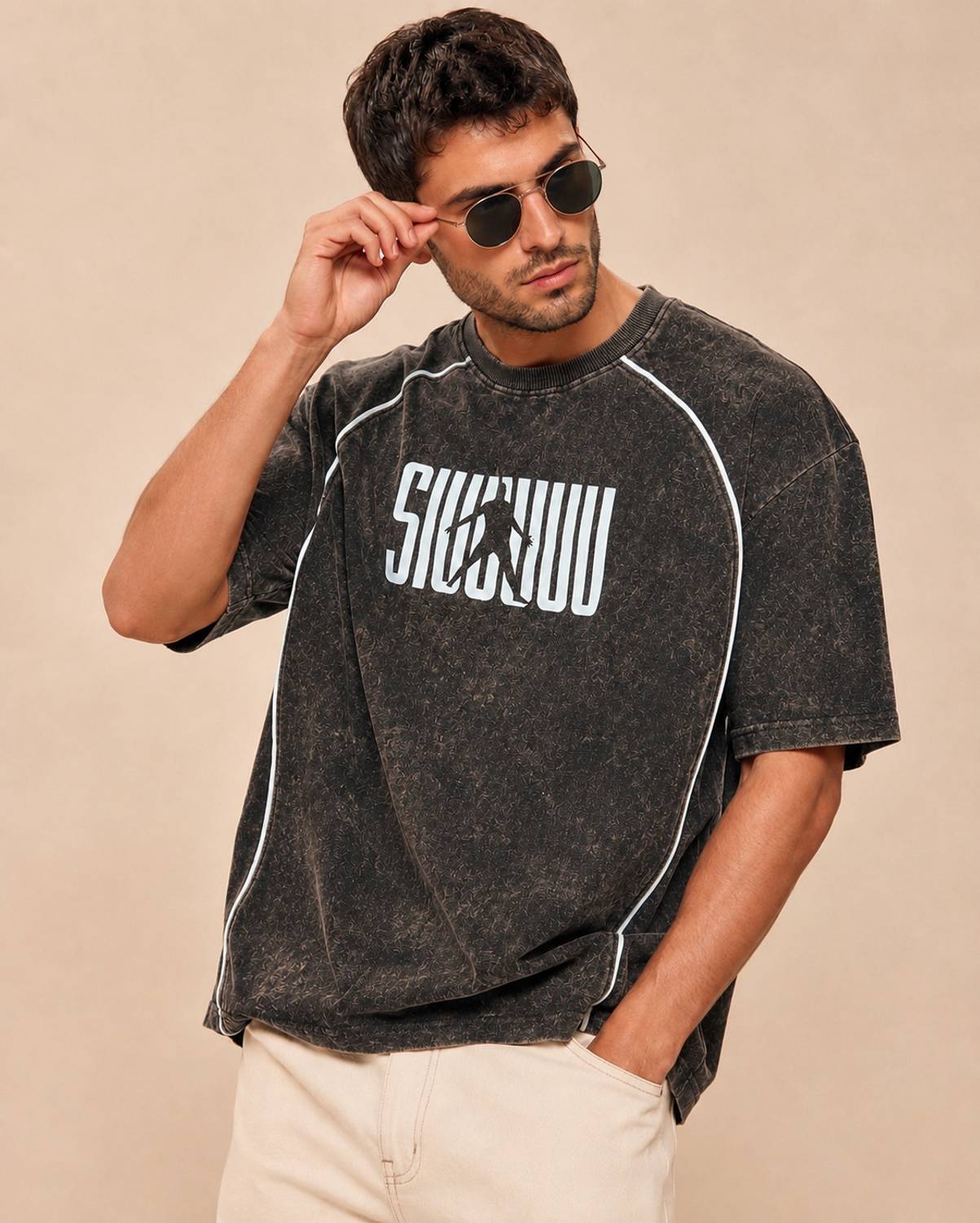 Veyon Men Brown Round Neck T-Shirt