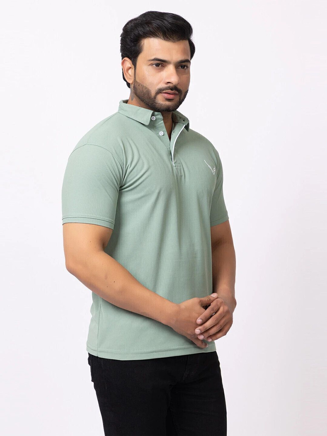 Image of BUFFARO Solid Men Polo Neck Green T-Shirt