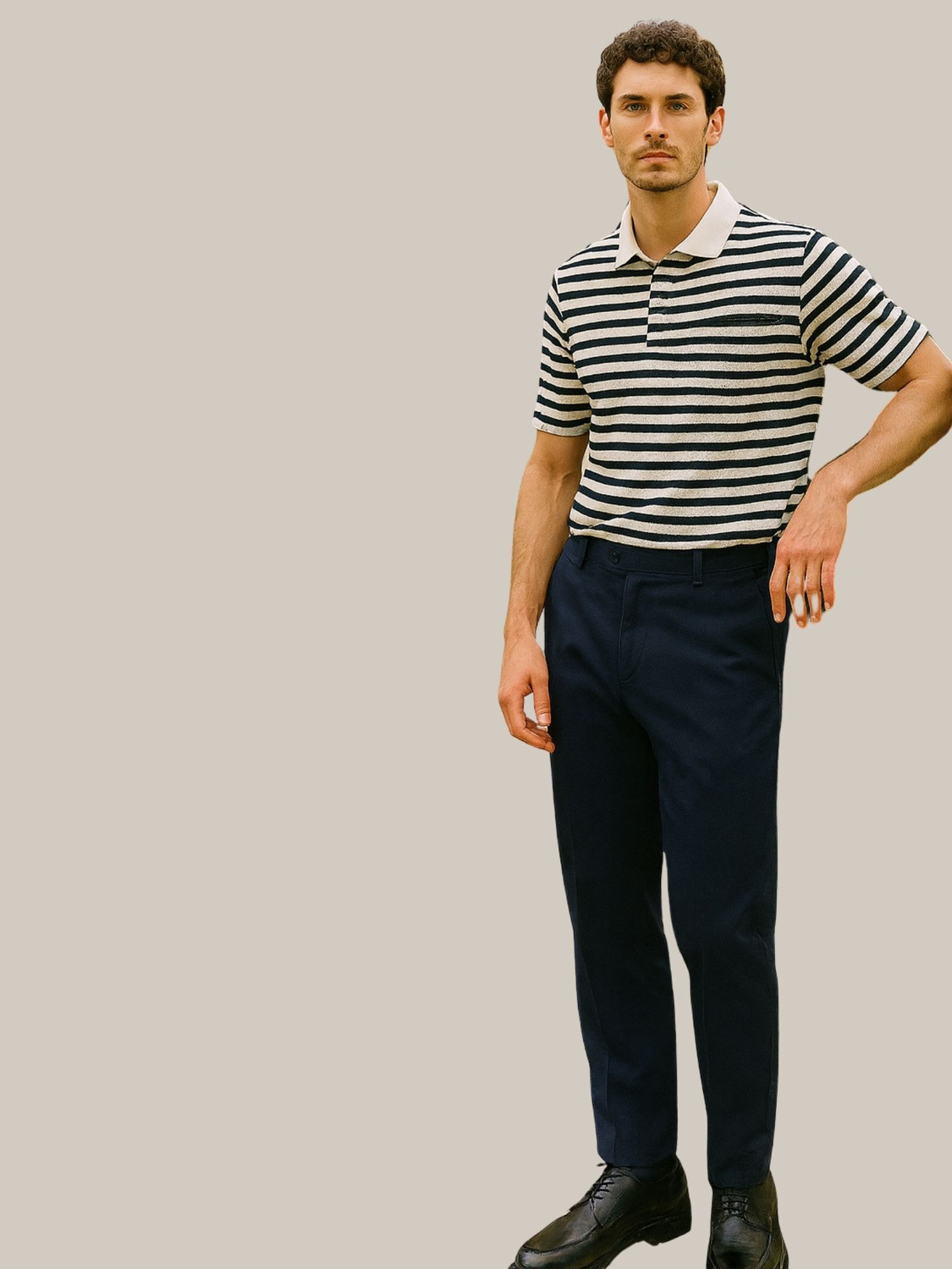 Image of YOUNICK Striped Men Polo Neck Black T-Shirt