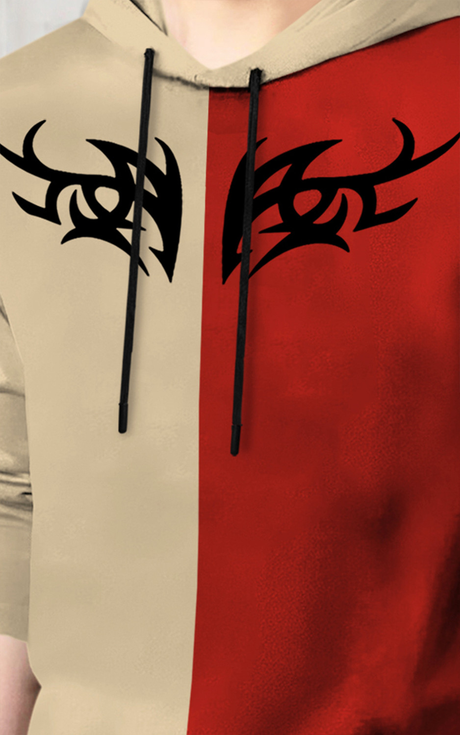 Image of BLIVE Printed Men Hooded Neck Beige, Red T-Shirt