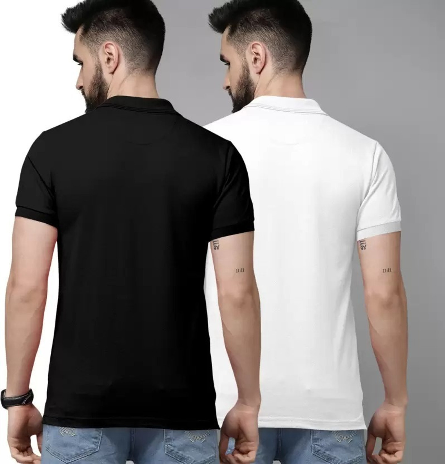 Image of balker merka Solid Men Polo Neck Black T-Shirt