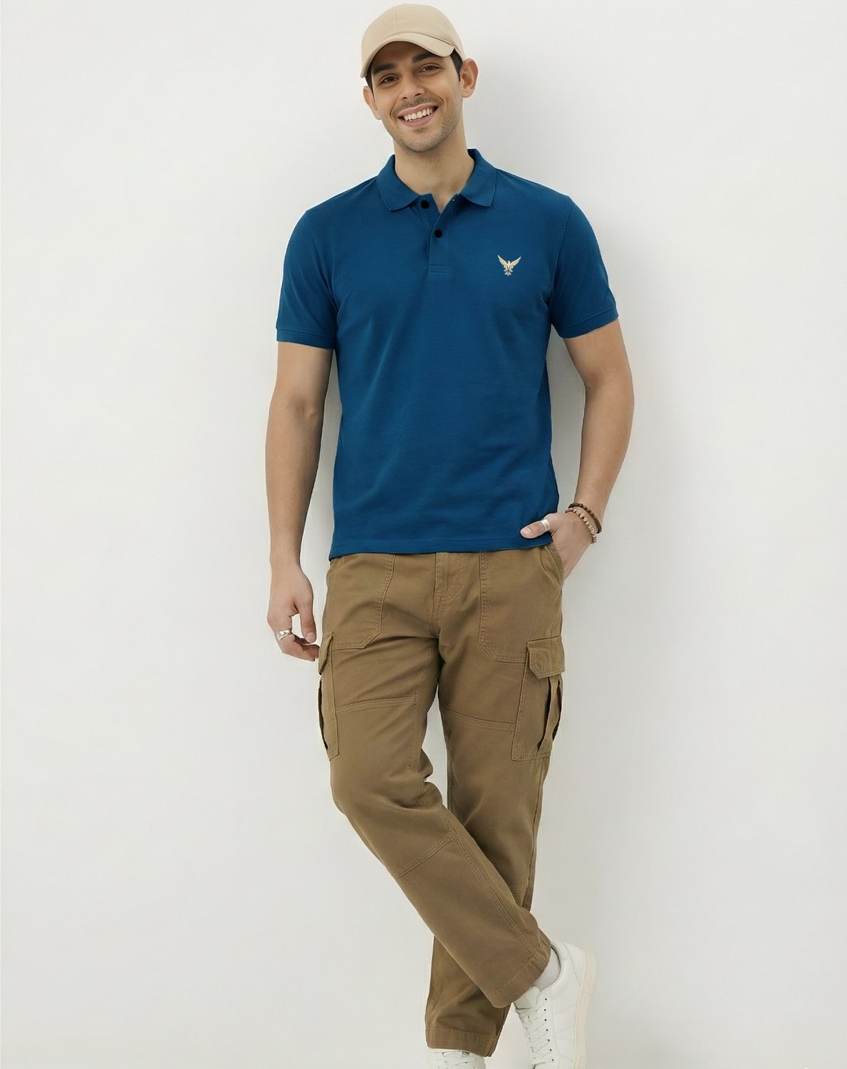 Image of Flipkart SmartBuy Men Solid Polo Neck Cotton Blend Dark Blue T-Shirt