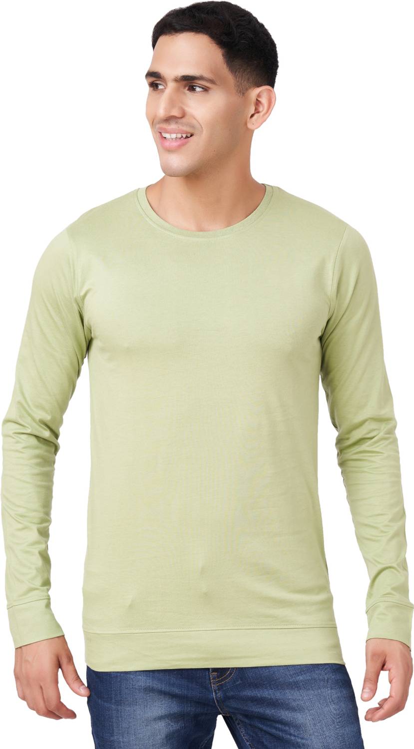 Zulements Men Solid Round Neck Pure Cotton Light Green T-Shirt