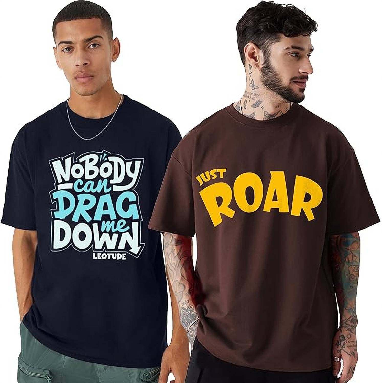 Leotude Men Printed Round Neck Cotton Blend Multicolor T-Shirt