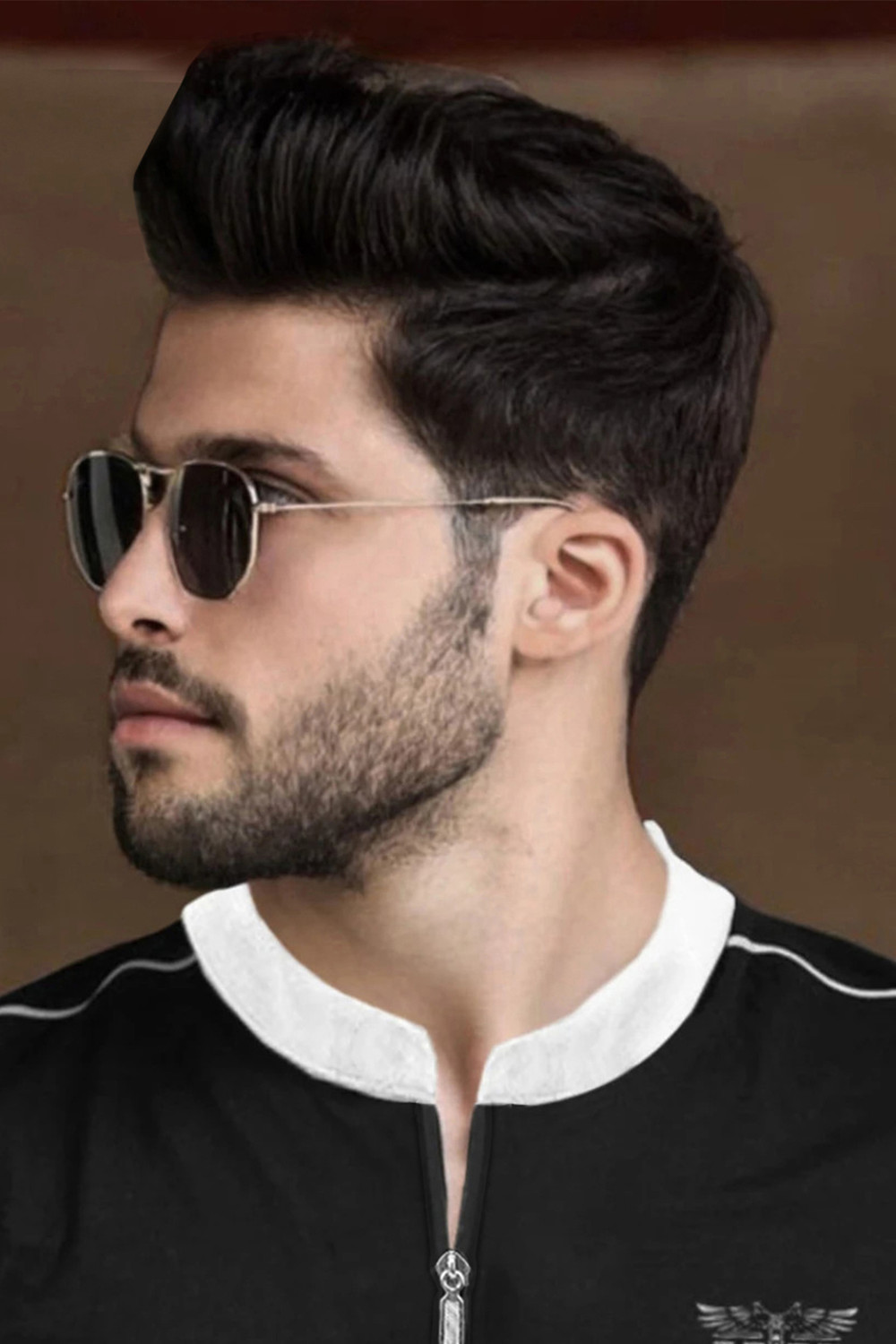 Image of TRIPR Solid Men Mandarin Collar Black, White T-Shirt