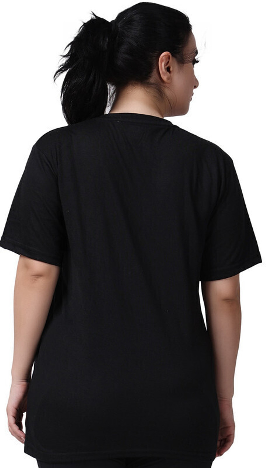 Image of ND Solid Women Round Neck Black T-Shirt