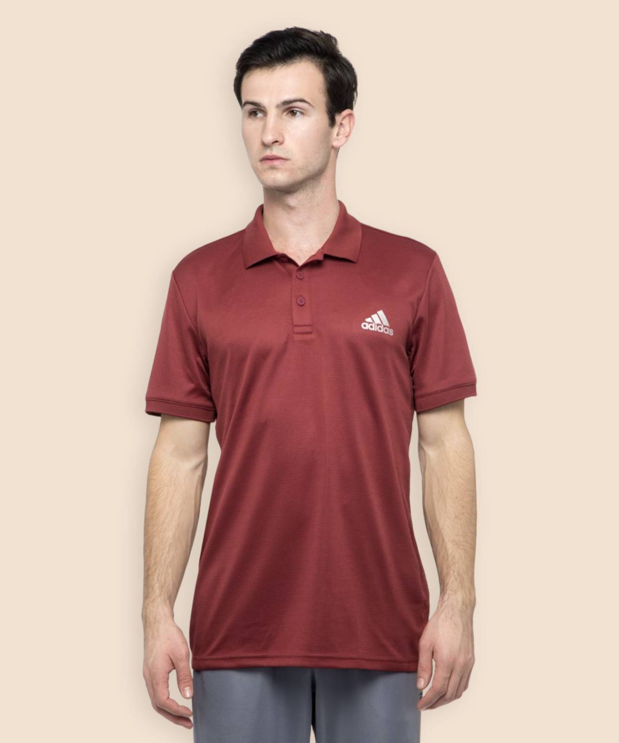 ADIDAS Solid Men Polo Neck Red T-Shirt