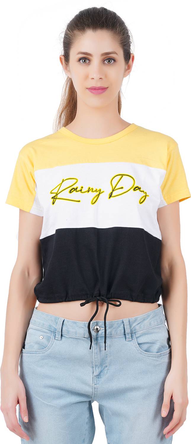 BERRY STREET Typography Women Round Neck Yellow T-Shirt