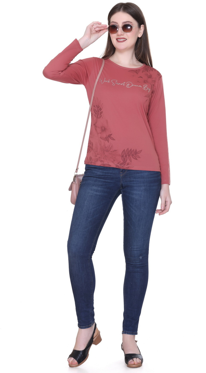 Image of Star Touch Printed Women Round Neck Pink T-Shirt