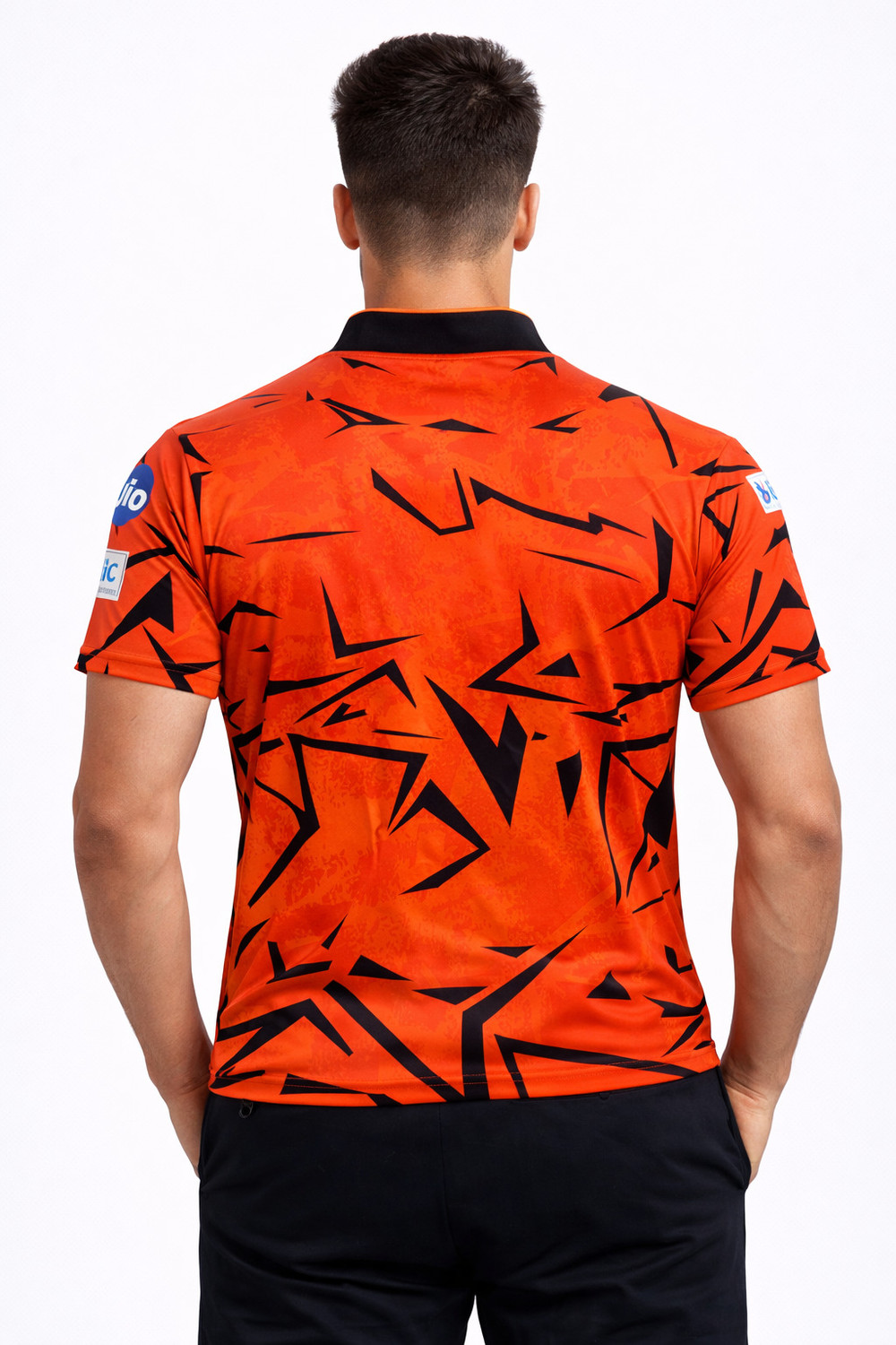 Image of Rynx Graphic Print, Sporty Men Polo Neck Orange, Black T-Shirt