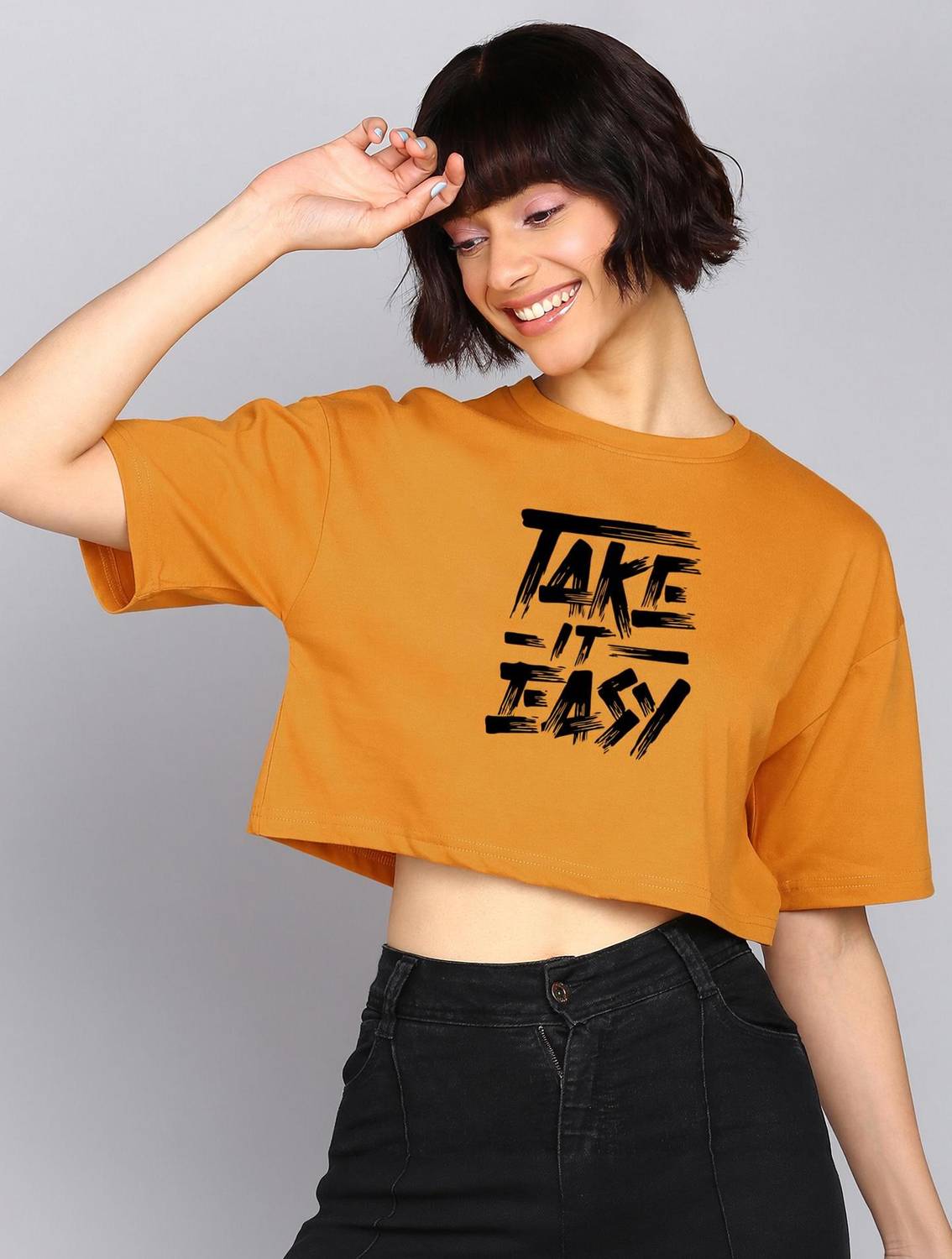 Adyavastram Typography Women Round Neck Yellow T-Shirt