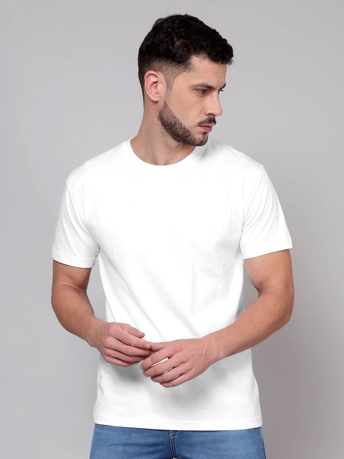 BEYOUNG Solid Men Round Neck White T-Shirt