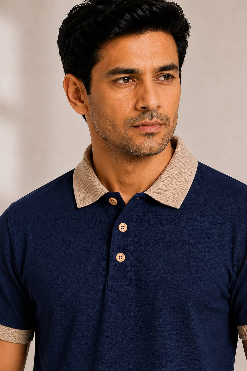 Elivaro Navy Blue Polo Neck T-Shirt - Image 4