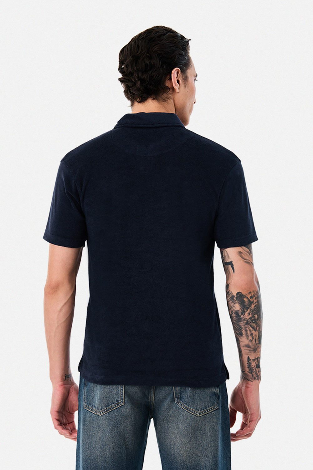 Image of Snitch Solid Men Polo Neck Navy Blue T-Shirt