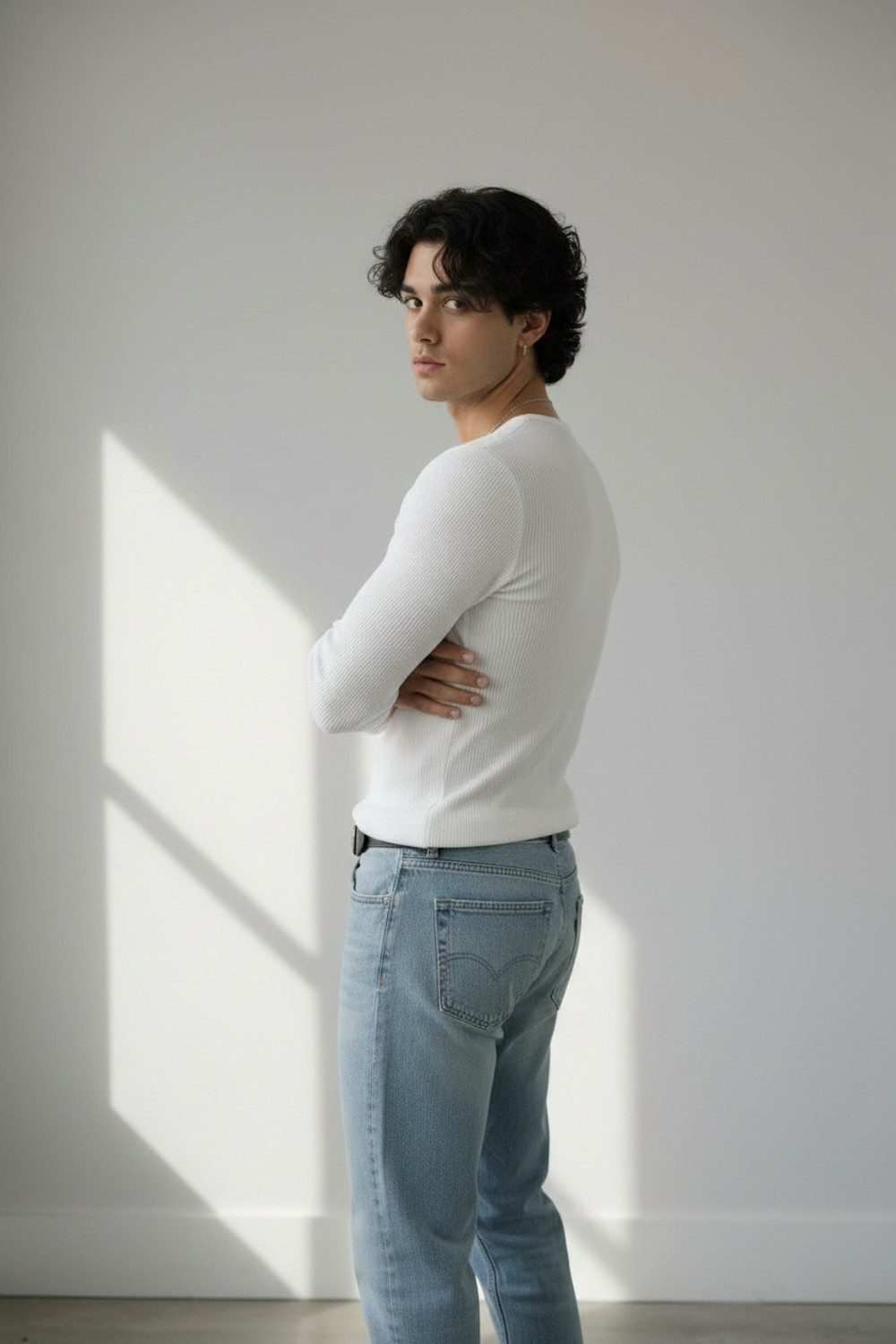 Image of YDWC Self Design Men Henley Neck White T-Shirt