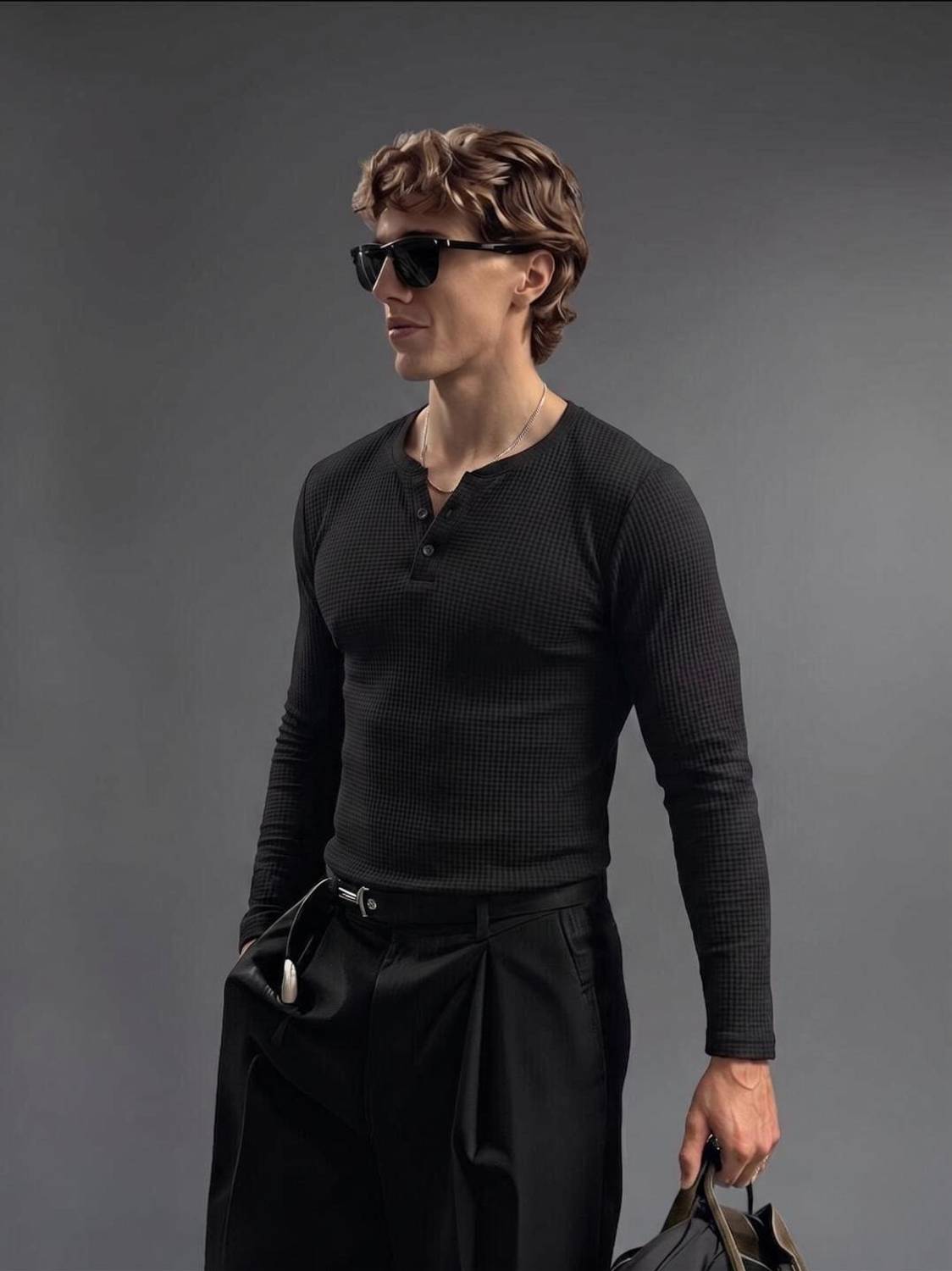 Rufica Men's Black Henley Neck T-Shirt - Image 4