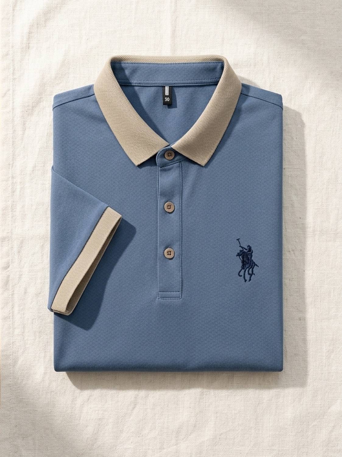HouseOfShivay Embroidered Polo Neck Blue T-Shirt - Image 3