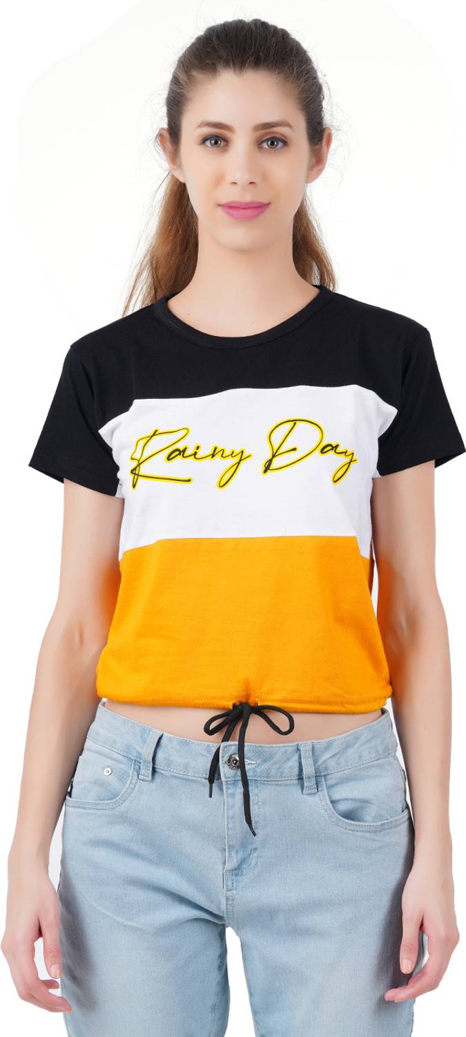 BERRY STREET Typography Women Round Neck Gold T-Shirt